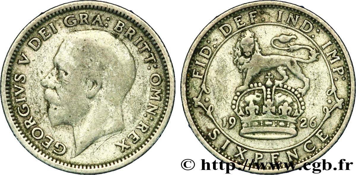 ROYAUME-UNI 6 Pence Georges V / lion surmontant une couronne 1926  TB 