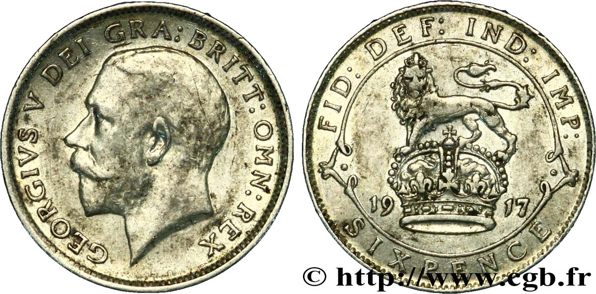 ROYAUME-UNI 6 Pence Georges V / lion surmontant une couronne 1917  SUP 