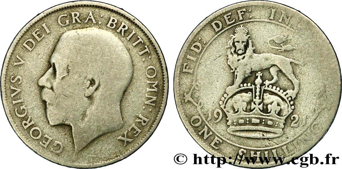 ROYAUME-UNI 1 Shilling Georges V / lion surmontant une couronne 1921  B+ 