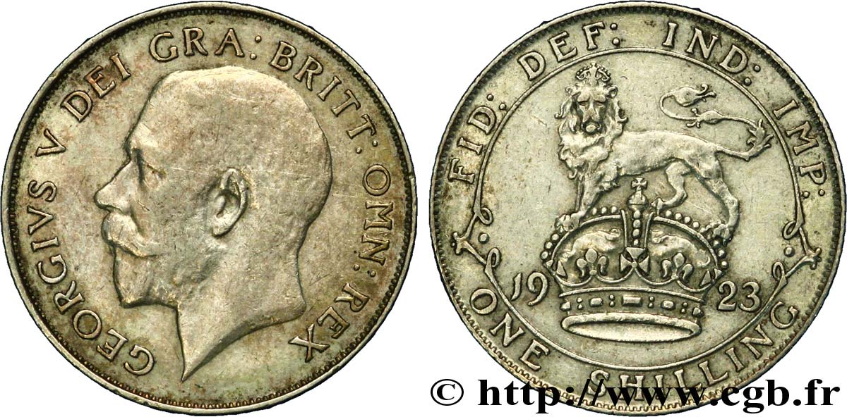 ROYAUME-UNI 1 Shilling Georges V / lion surmontant une couronne 1923  TTB 