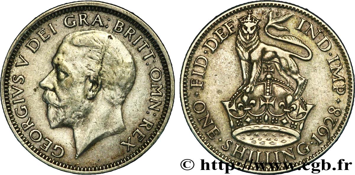 ROYAUME-UNI 1 Shilling Georges V / lion surmontant une couronne 1928  TTB 