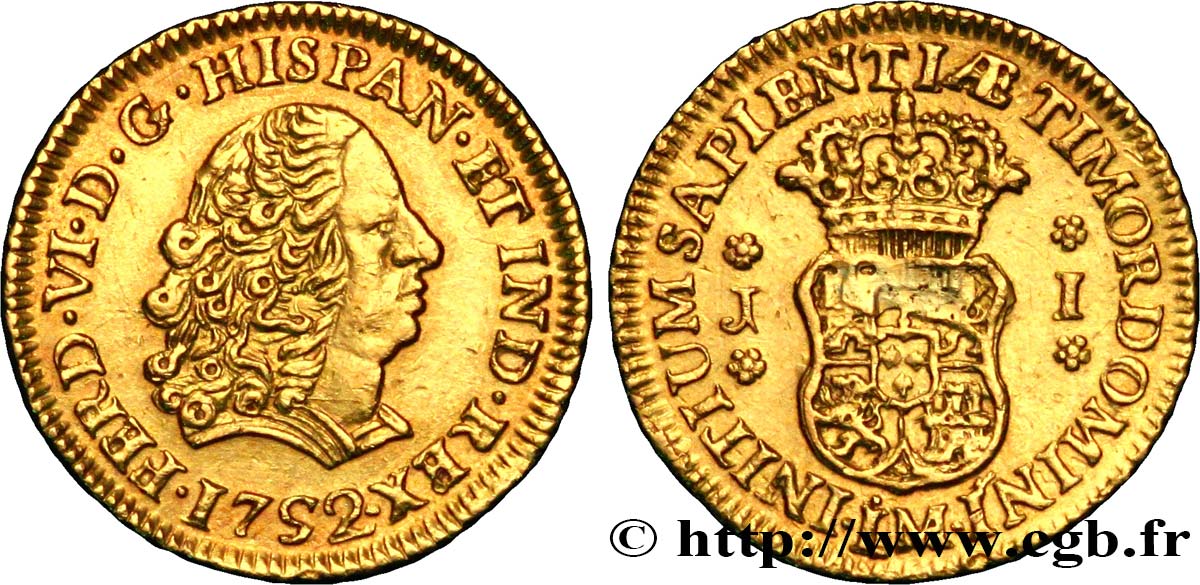 ESPAGNE 1 Escudo Ferdinand VI 1752 Lima TTB+ 