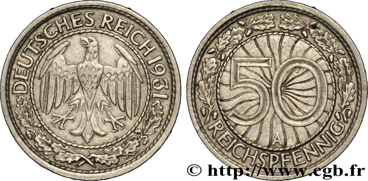 ALLEMAGNE 50 Reichspfennig aigle 1931 Berlin TTB+ 