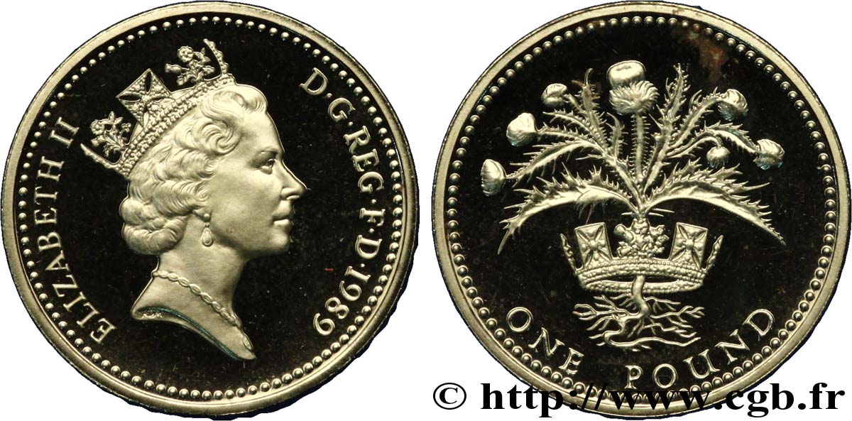 ROYAUME-UNI 1 Livre Proof Elisabeth II / chardon écossais 1989  FDC 