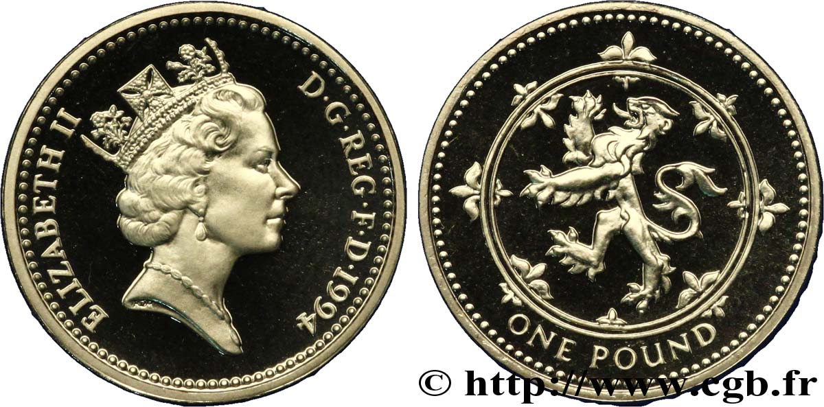ROYAUME-UNI 1 Livre Proof Elisabeth II / emblème de l’Ecosse 1994  FDC 