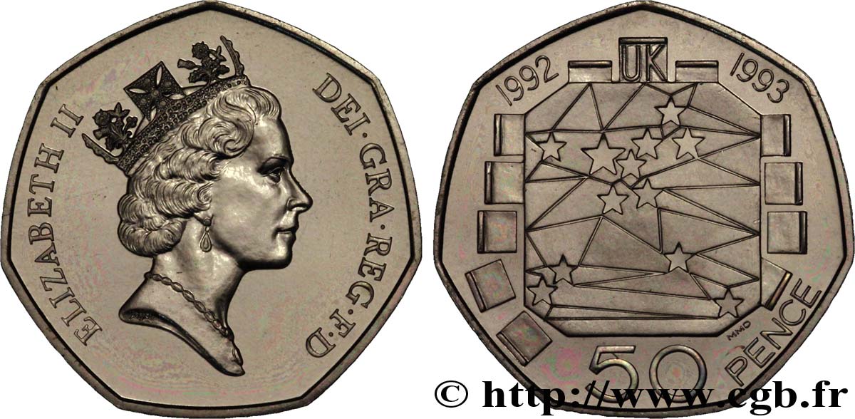 ROYAUME-UNI 50 Pence Présidence Britannique du Conseil Européen des ministres ; Elisabeth II 1992  FDC 