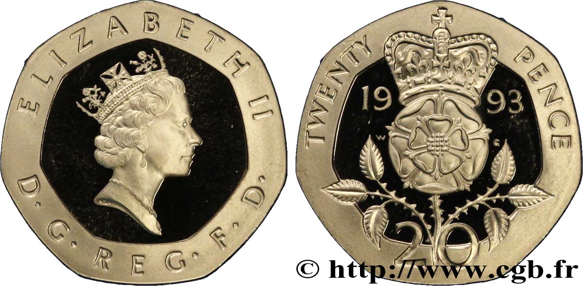 ROYAUME-UNI 20 Pence Proof Elisabeth II / emblème à la rose 1993  FDC 