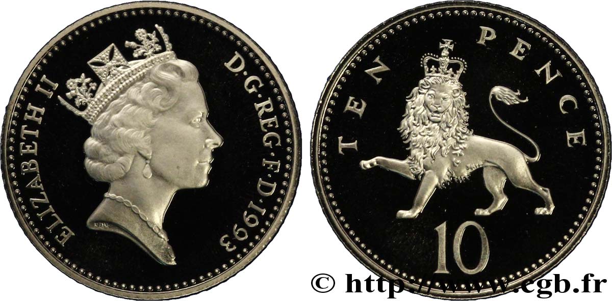 ROYAUME-UNI 10 Pence Proof Elisabeth II / lion couronné 1993  FDC 