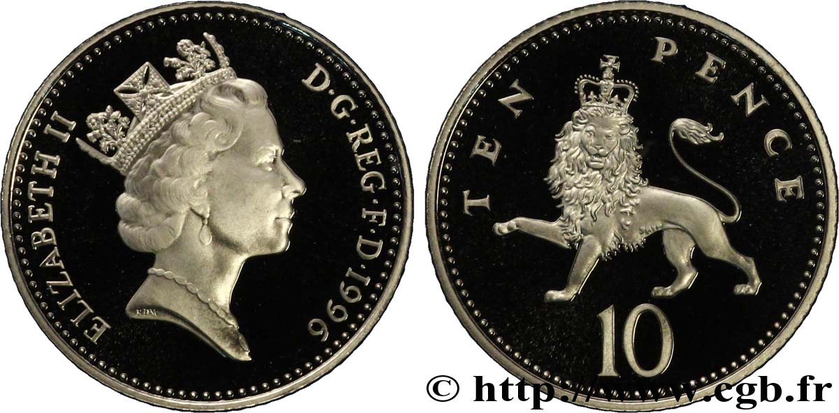 ROYAUME-UNI 10 Pence Proof Elisabeth II / lion couronné 1996  FDC 