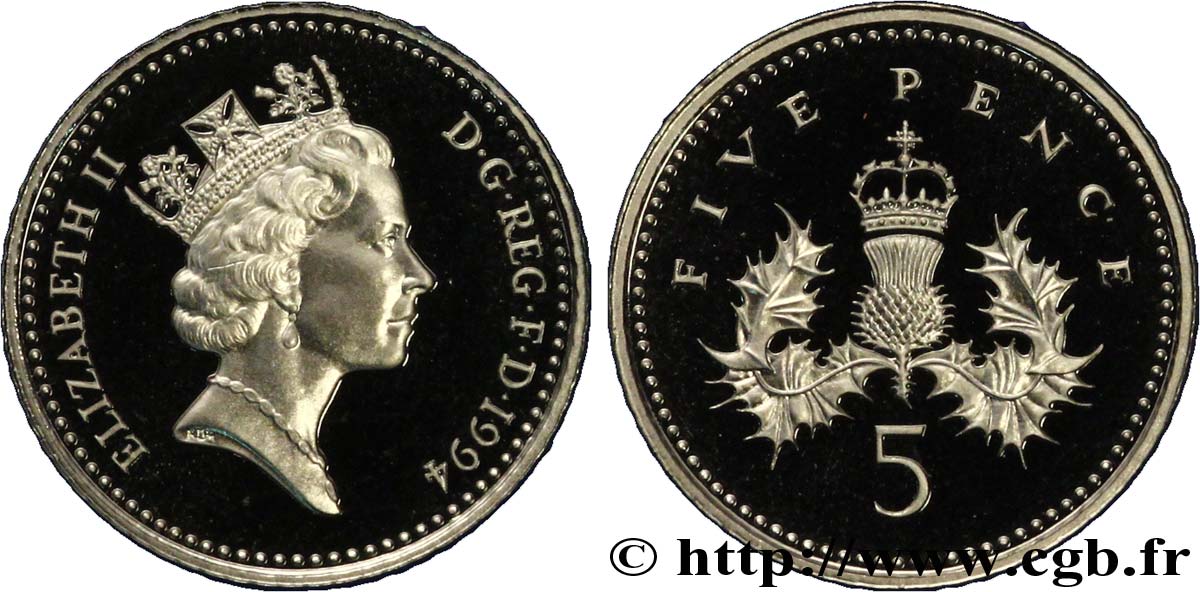 ROYAUME-UNI 5 Pence Proof Elisabeth II / chardon couronné 1994  FDC 
