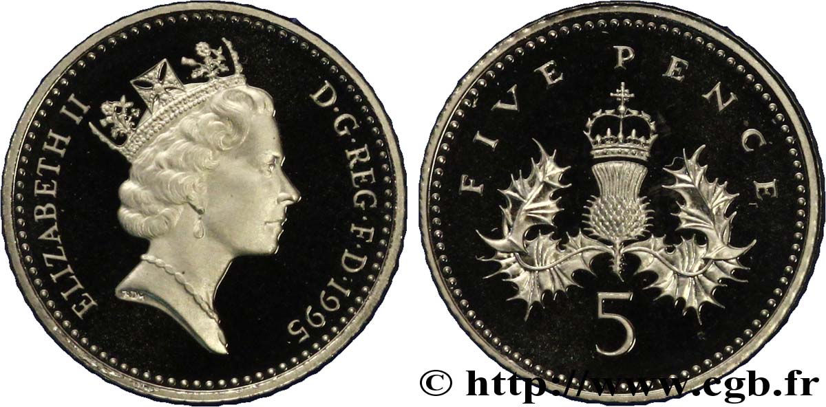 ROYAUME-UNI 5 Pence Proof Elisabeth II / chardon couronné 1995  FDC 