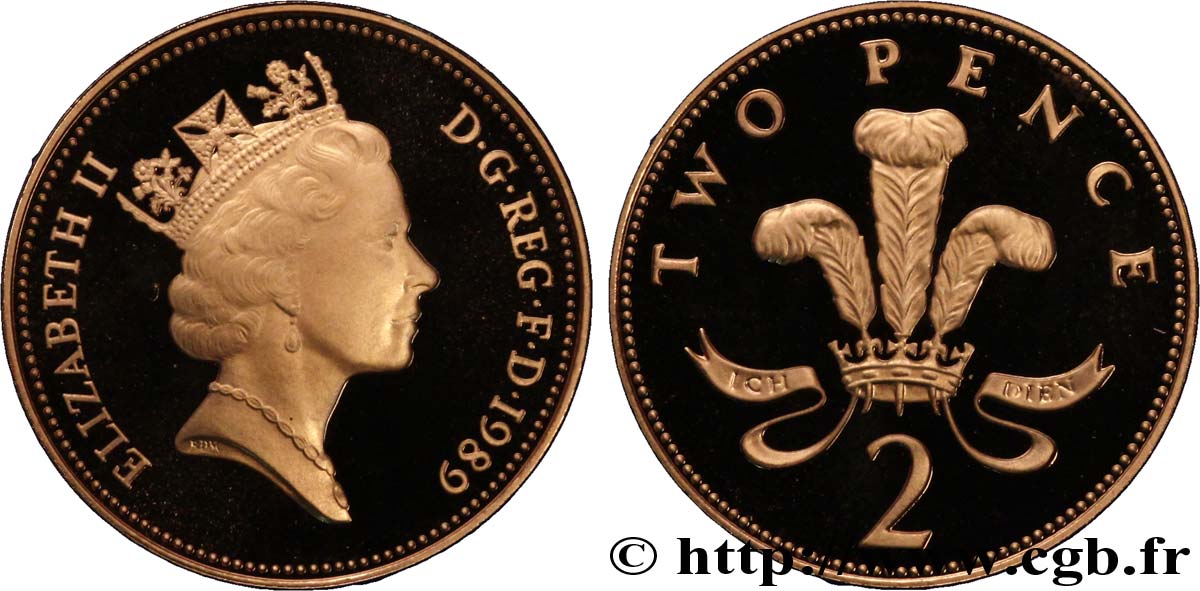 ROYAUME-UNI 2 Pence Proof Elisabeth II / insigne des Princes de Galles 1989  FDC 
