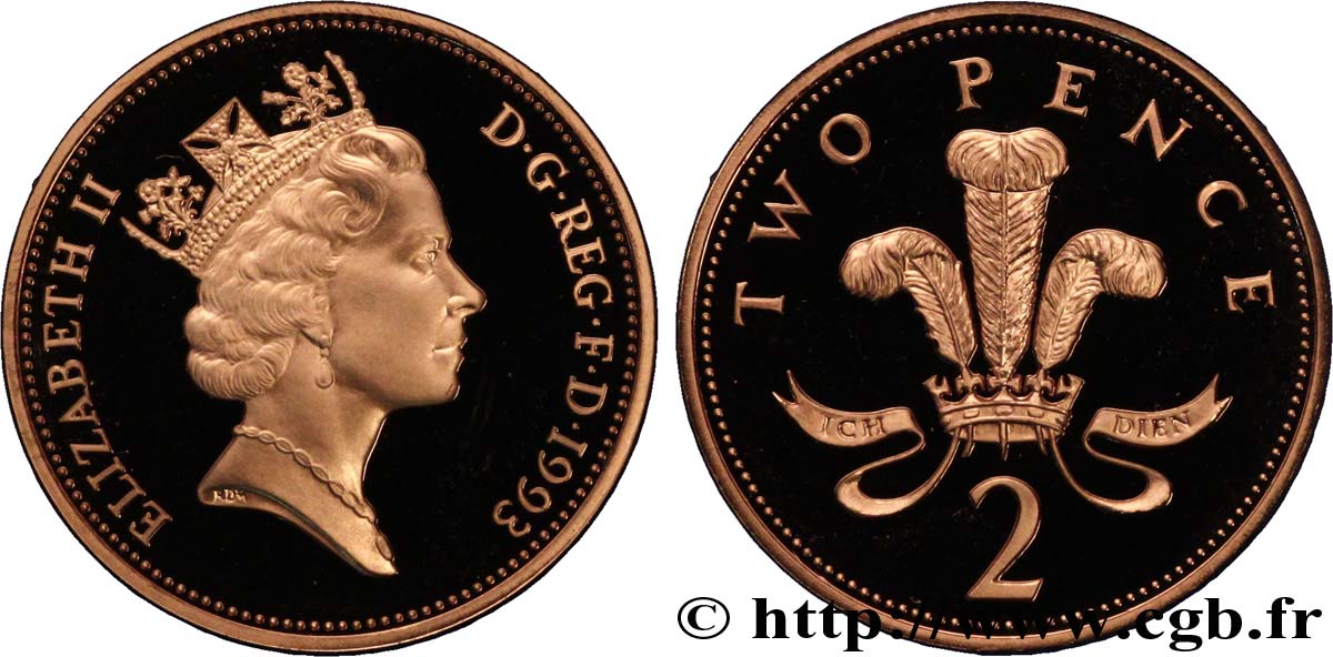 ROYAUME-UNI 2 Pence Proof Elisabeth II / insigne des Princes de Galles 1993  FDC 
