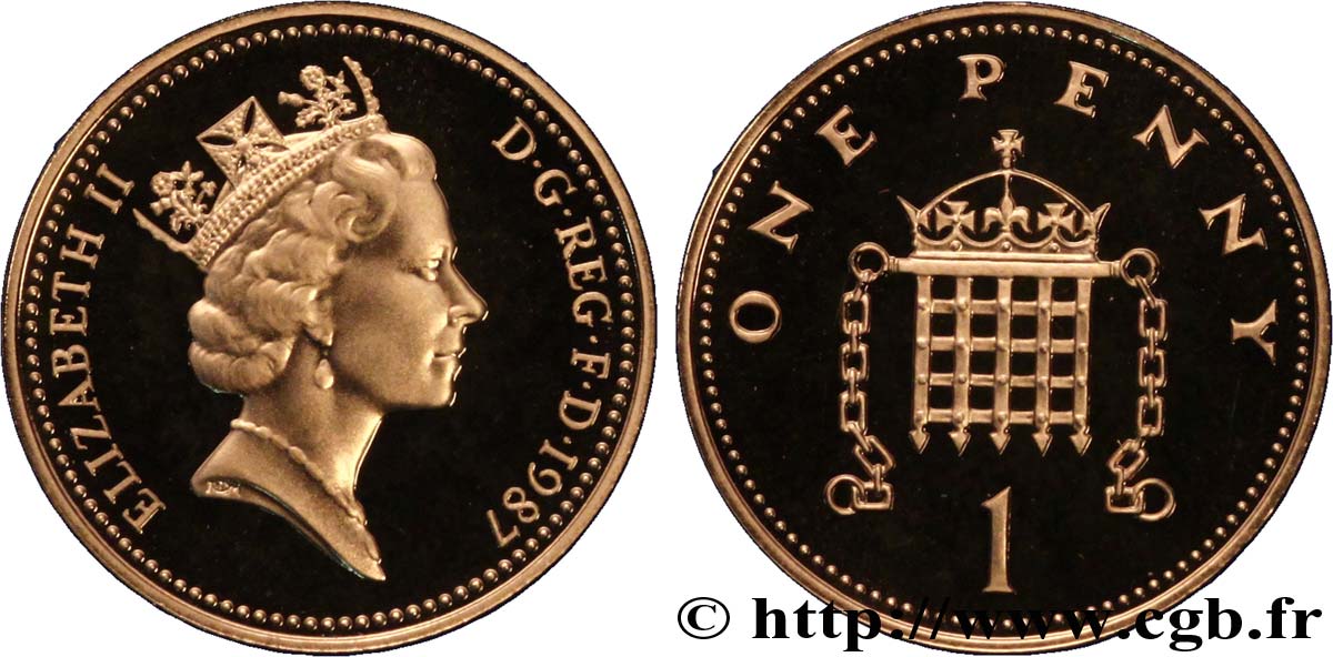 ROYAUME-UNI 1 Penny Proof Elisabeth II / herse couronnée 1987  FDC 