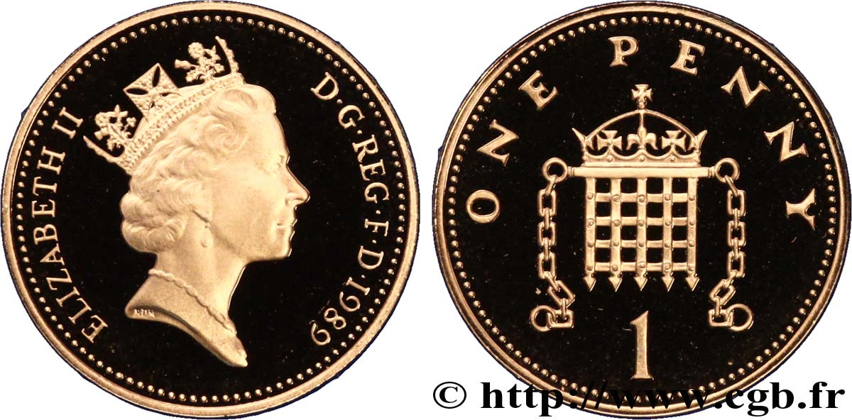 ROYAUME-UNI 1 Penny Proof Elisabeth II / herse couronnée 1989  FDC 