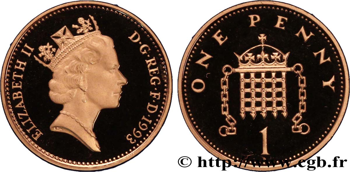 ROYAUME-UNI 1 Penny Proof Elisabeth II / herse couronnée 1993  FDC 