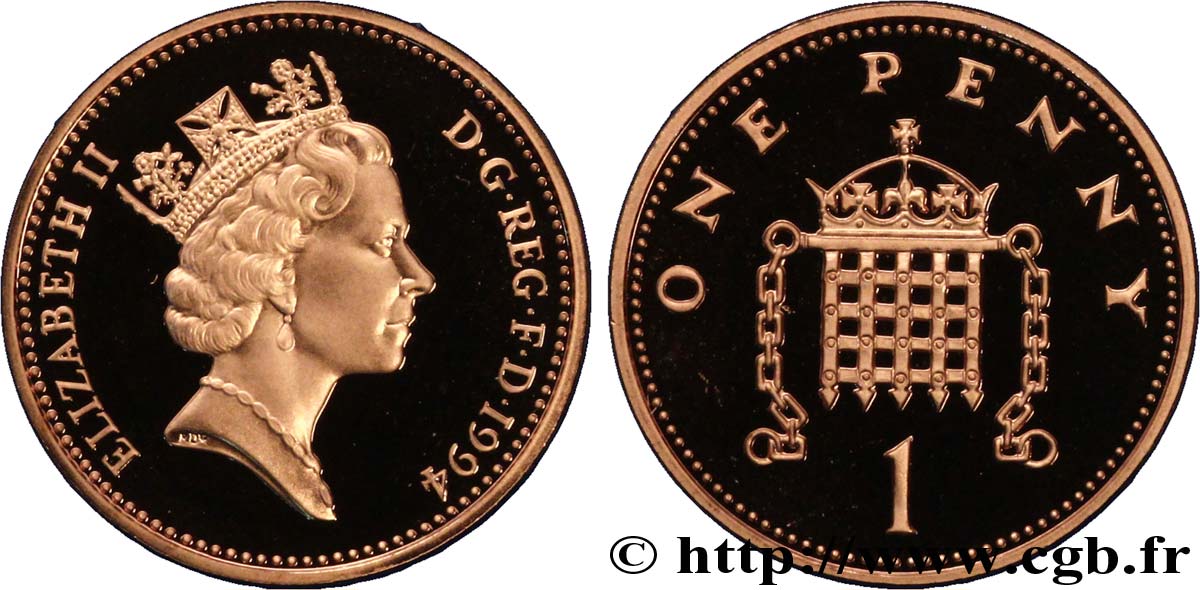 ROYAUME-UNI 1 Penny Proof Elisabeth II / herse couronnée 1994  FDC 
