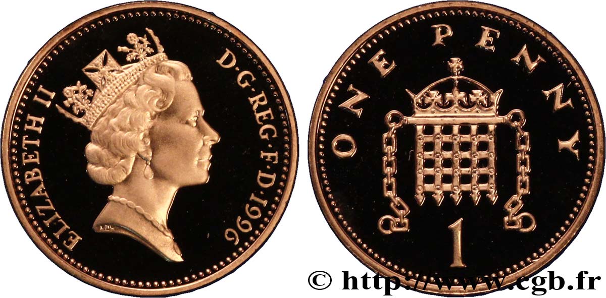 ROYAUME-UNI 1 Penny Proof Elisabeth II / herse couronnée 1996  FDC 