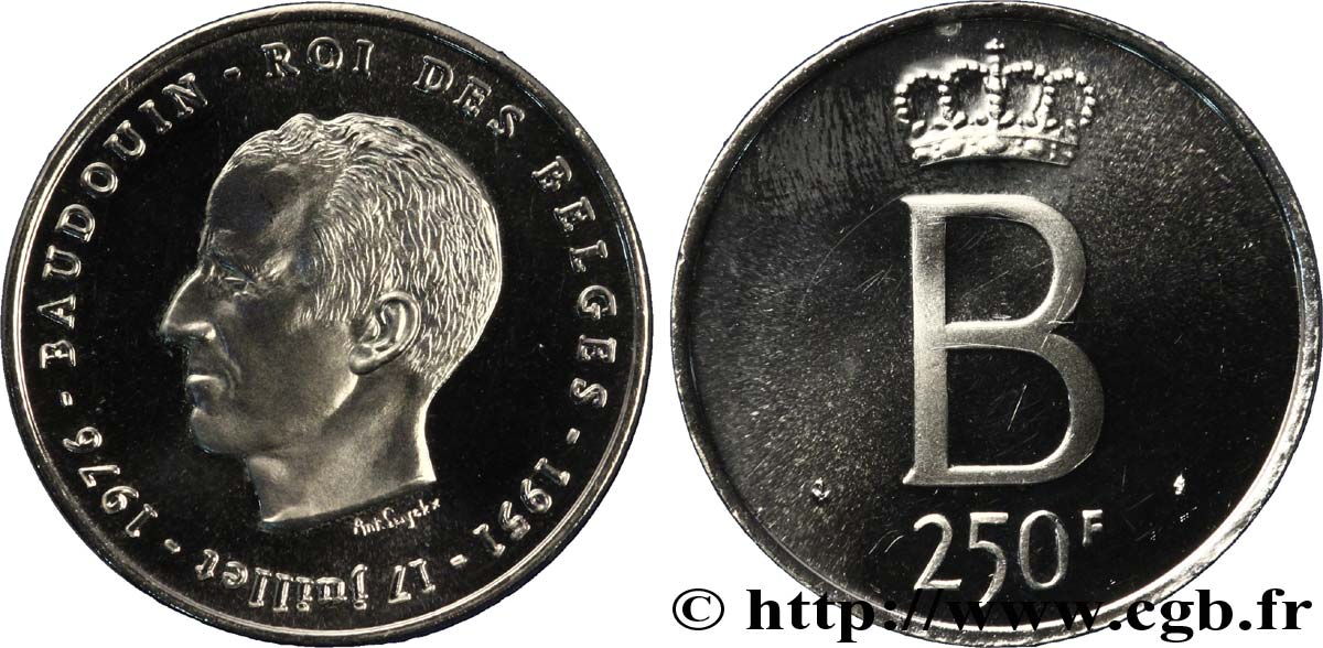 BELGIQUE 250 Francs Proof jubilé d’argent du roi Baudouin légende française 1976 Bruxelles SPL 