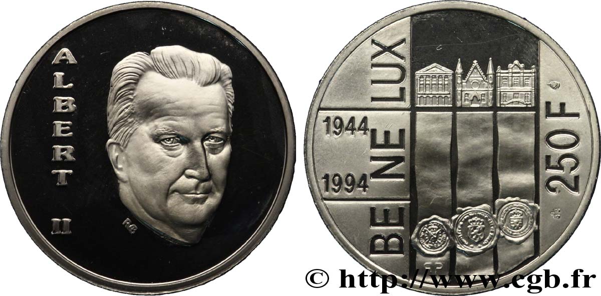 BELGIQUE 250 Francs Proof 50e anniversaire du traité Benelux - Albert II 1994 Bruxelles FDC 