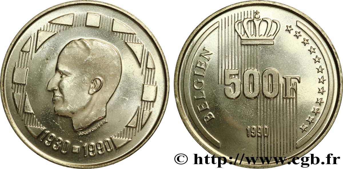 BELGIQUE 500 Francs Proof légende allemande 60e anniversaire du roi Baudouin 1990 Bruxelles SPL 