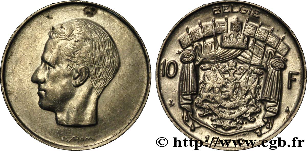BELGIQUE 10 Francs roi Baudouin légende flamande 1970 Bruxelles SUP 