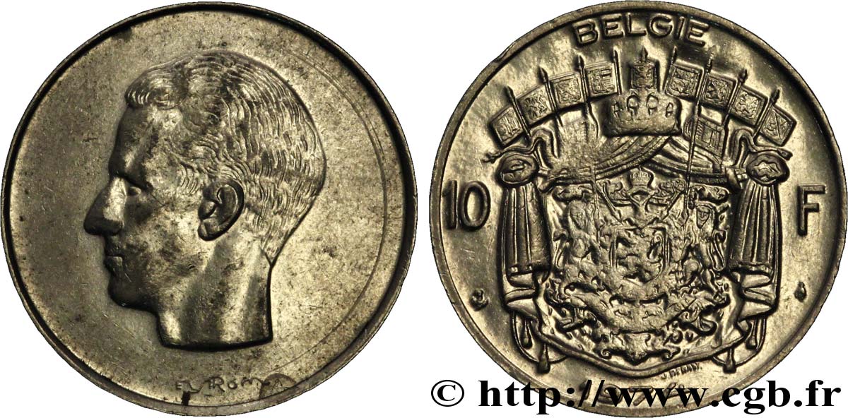 BELGIQUE 10 Francs roi Baudouin légende flamande 1974 Bruxelles SUP 
