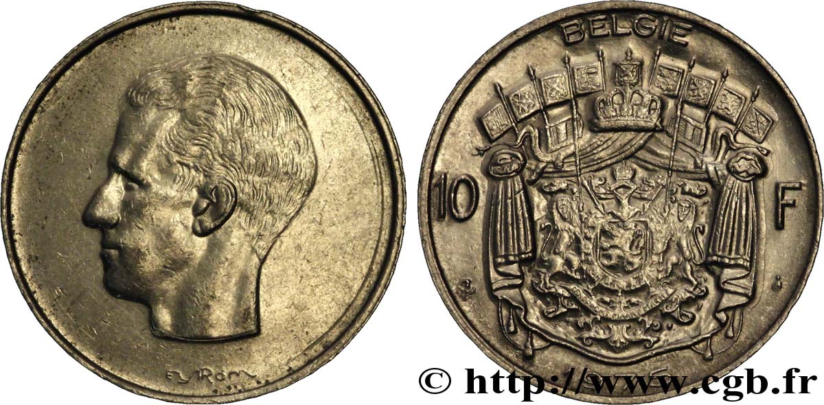 BELGIQUE 10 Francs roi Baudouin légende flamande 1975 Bruxelles SUP 