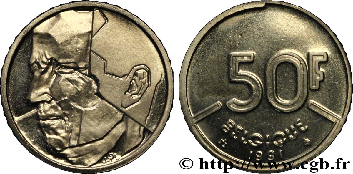 BELGIQUE 50 Francs Baudouin légende française 1991  SPL 