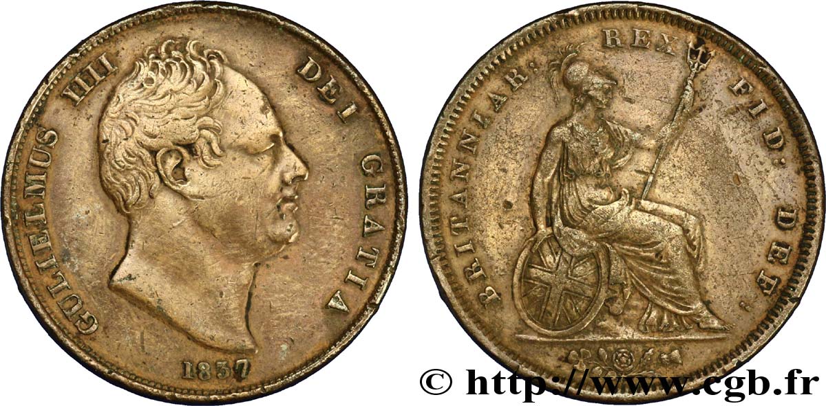 ROYAUME-UNI 1 Penny Guillaume IV / Britannia 1837  TTB 