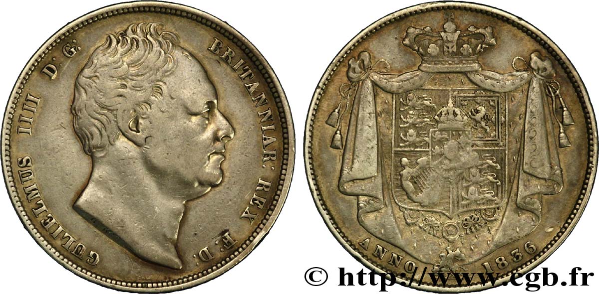 ROYAUME-UNI 1/2 Crown Guillaume IV 1836  TTB 