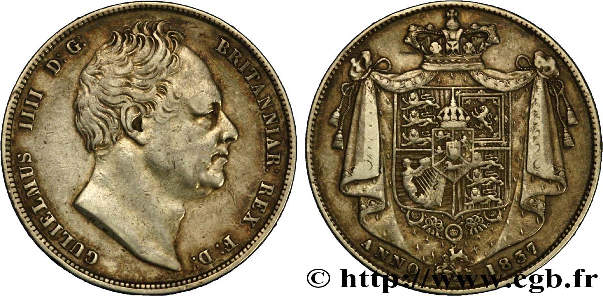 ROYAUME-UNI 1/2 Crown Guillaume IV 1837  TTB 
