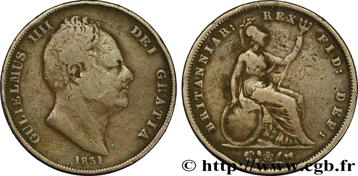 ROYAUME-UNI 1 Penny Guillaume IV / Britannia 1831  B+ 