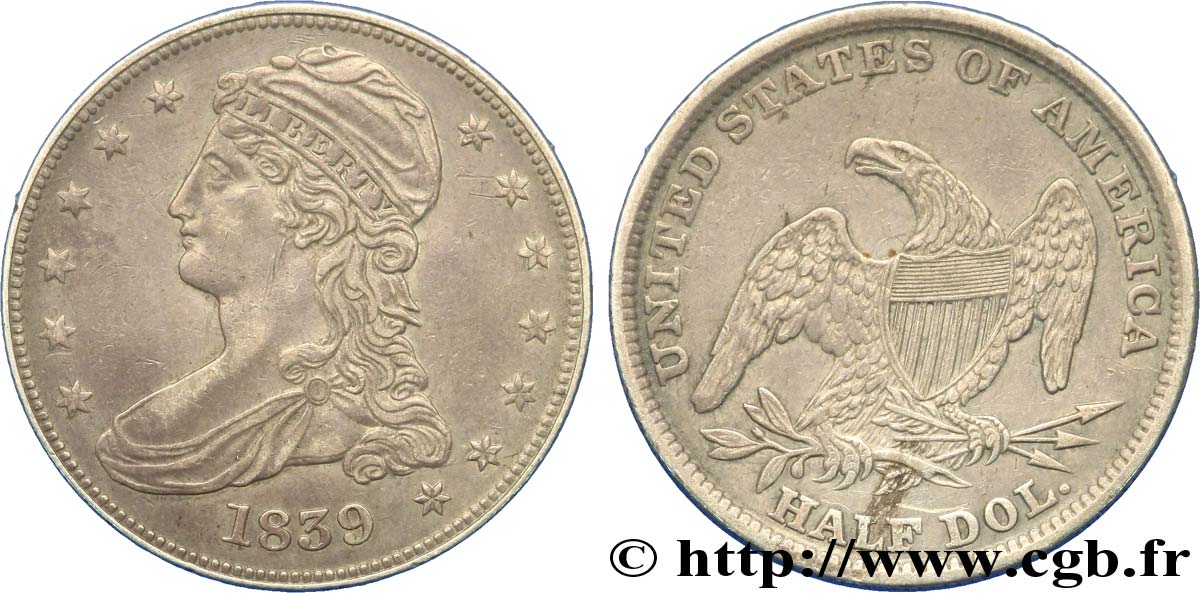 ÉTATS-UNIS D AMÉRIQUE 1/2 Dollar type Capped Bust 1839 Philadelphie TTB 