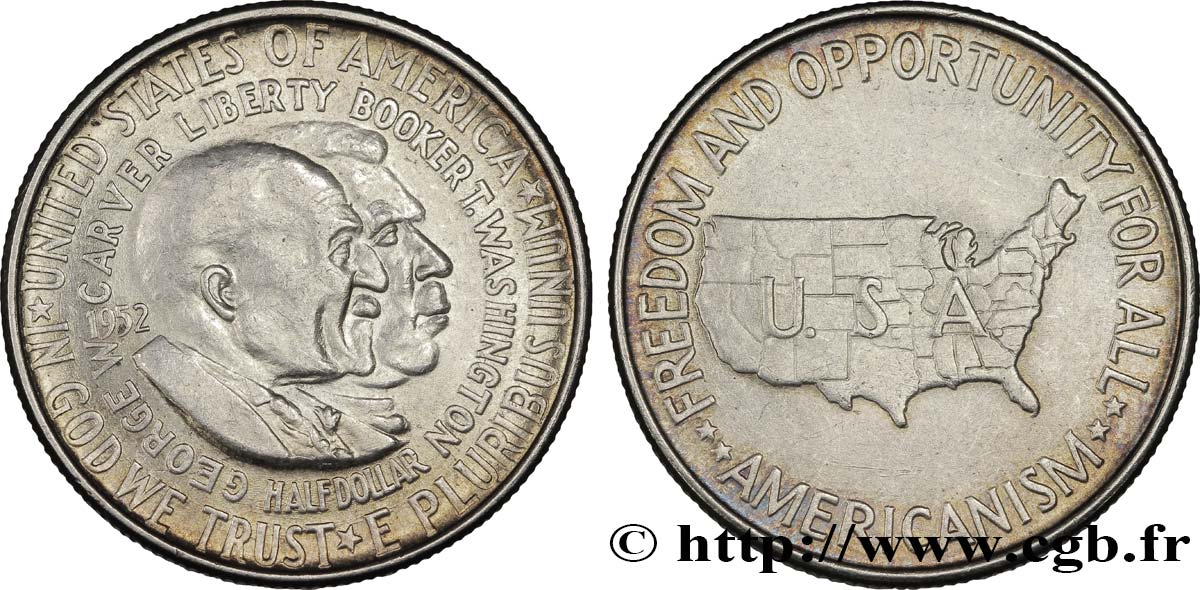 ÉTATS-UNIS D AMÉRIQUE 1/2 Dollar George Carver et Brooker T. Washington 1952 Philadelphie SUP 
