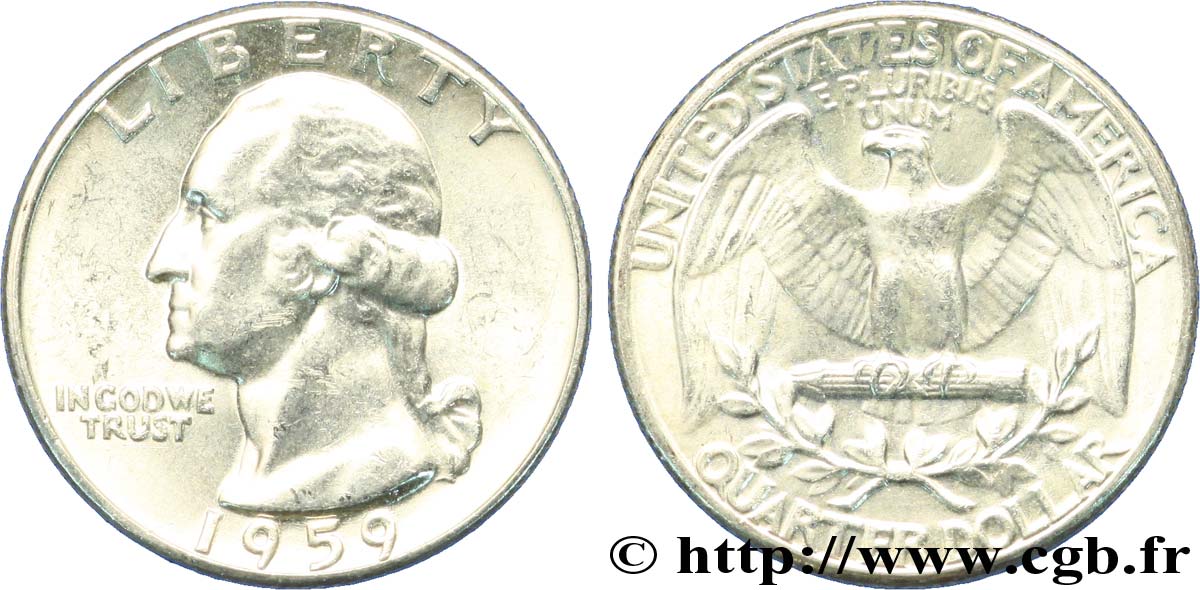 ÉTATS-UNIS D AMÉRIQUE 1/4 Dollar Georges Washington 1959 Philadelphie TB 