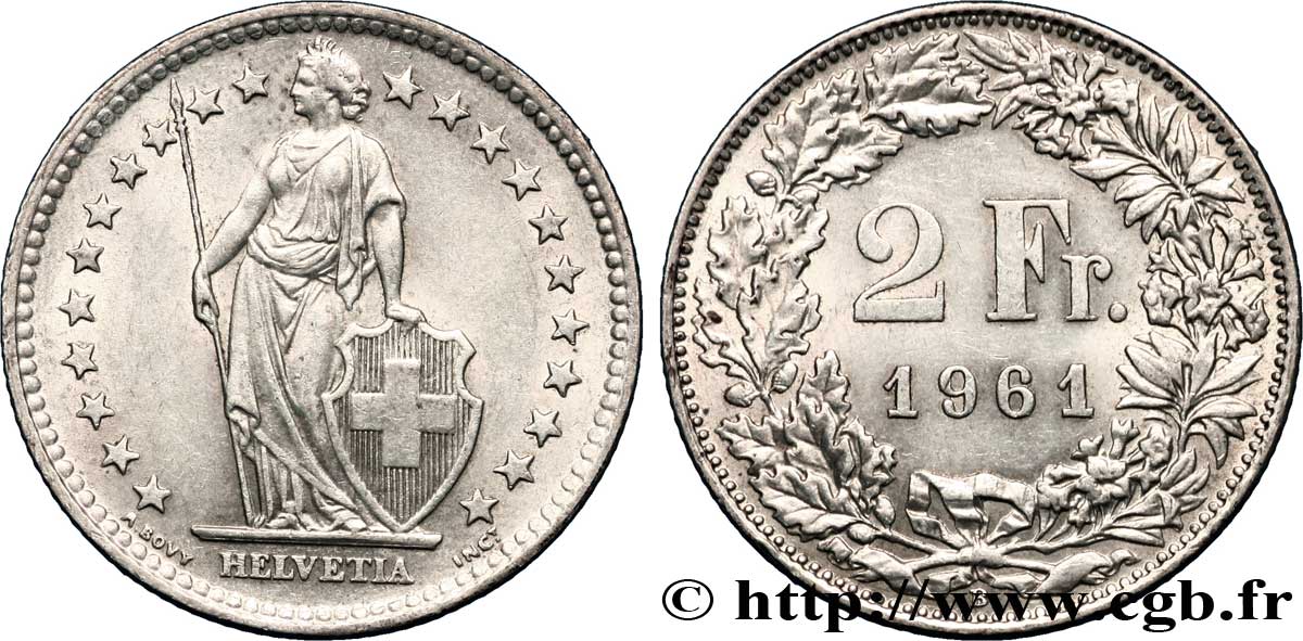 SVIZZERA  2 Francs Helvetia 1961 Berne - B SPL 