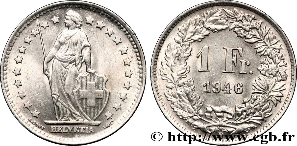 SWITZERLAND 1 Franc Helvetia 1946 Berne AU 