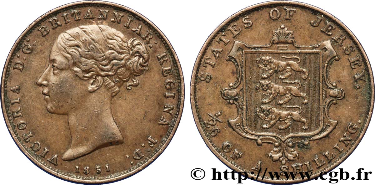JERSEY 1/26 Shilling Reine Victoria / armes du Baillage de Jersey 1851  TTB+ 