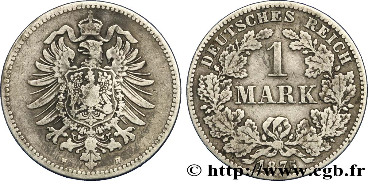 ALLEMAGNE 1 Mark Empire aigle impérial 1875 Darmstadt - H TB+ 