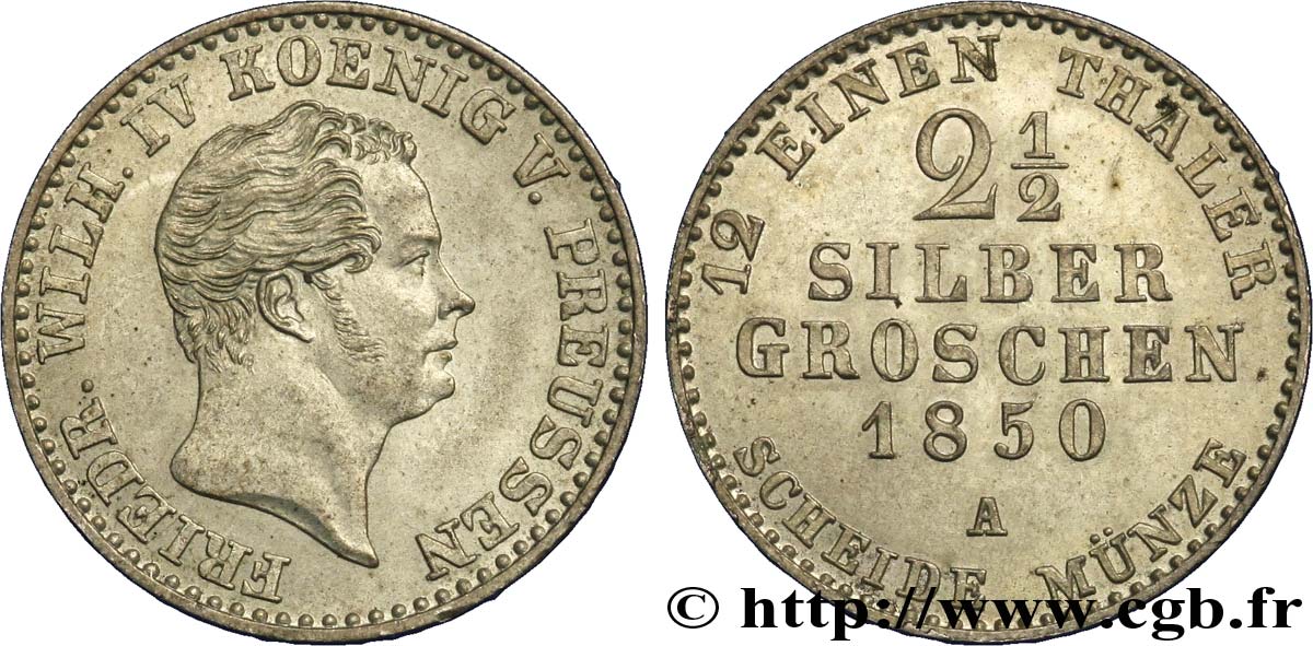 ALLEMAGNE - PRUSSE 2 1/2 Silbergroschen Royaume de Prusse Frédéric Guillaume IV 1850 Berlin SUP 