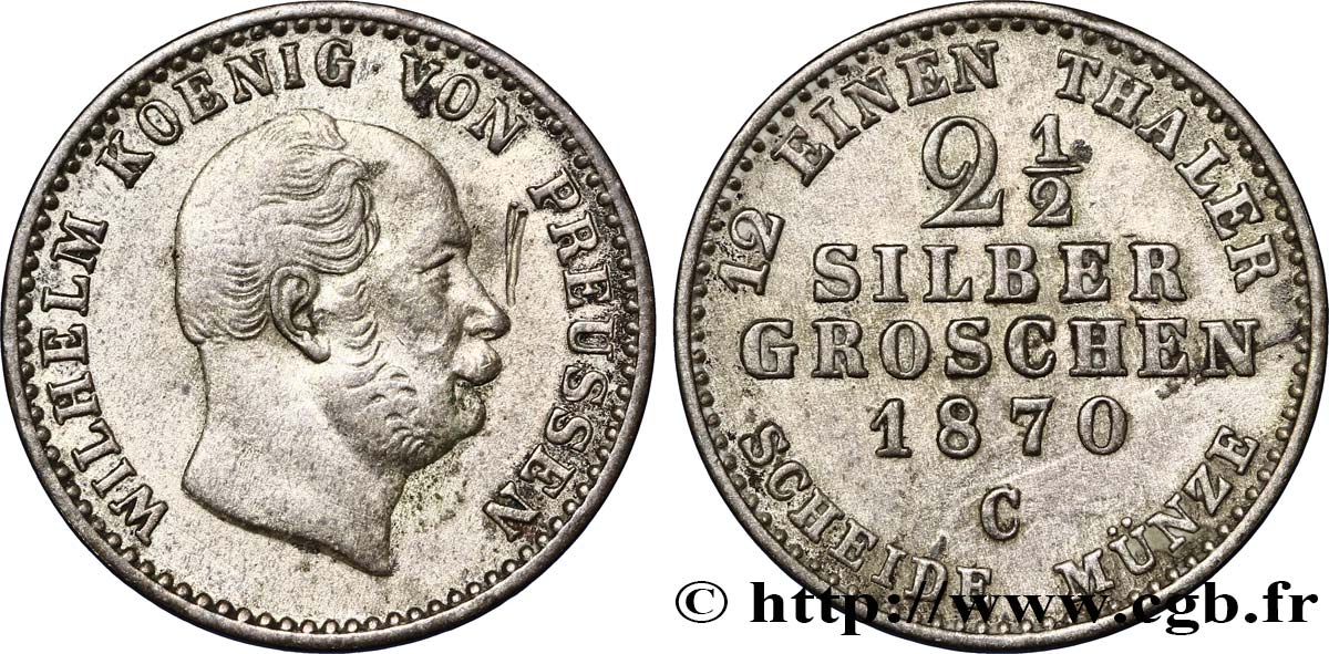 GERMANIA - PRUSSIA 2 1/2 Silbergroschen Royaume de Prusse Guillaume Ier 1870 Francfort - C BB 