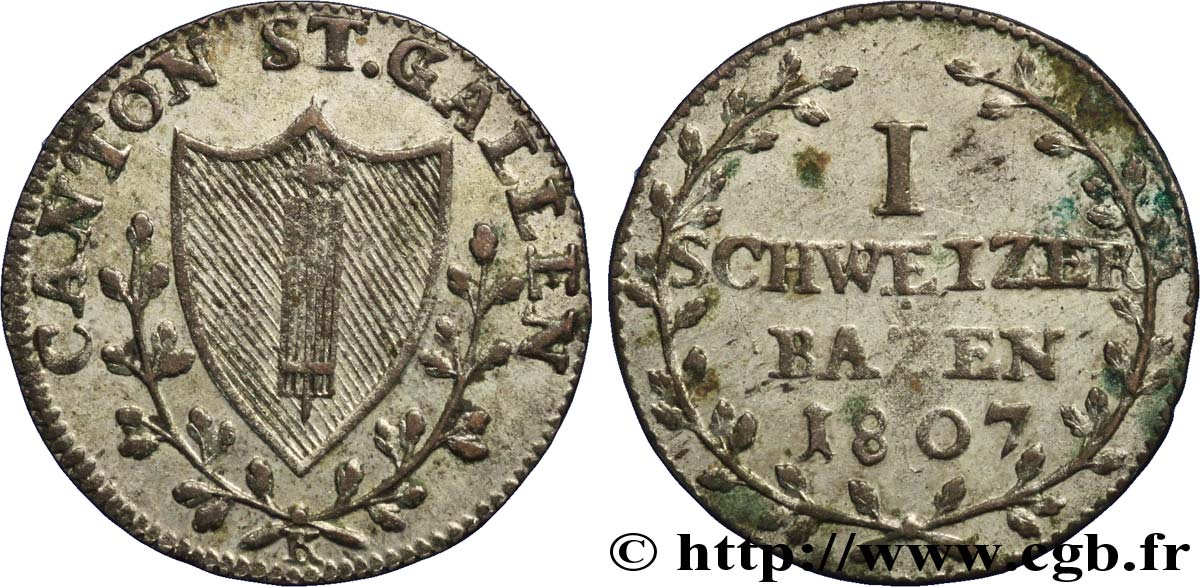 SUISSE - CANTON DE SAINT-GALL 1 Batzen - canton de Saint Gall 1807 TTB