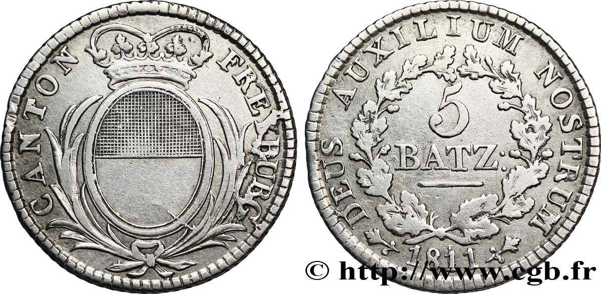 SWITZERLAND - CANTON OF FRIBOURG 5 Batzen - Canton de Fribourg 1811  XF