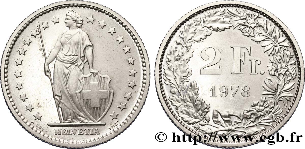 SWITZERLAND 2 Francs Proof Helvetia 1978 Berne - B MS 