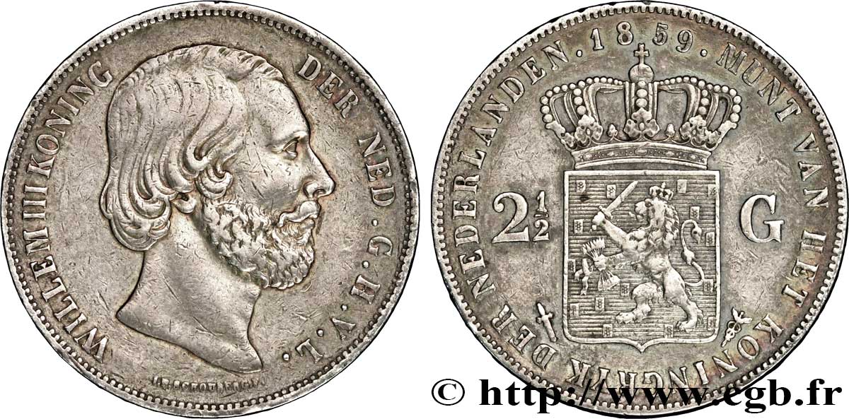 PAYS-BAS 2 1/2 Gulden Guillaume III 1859 Utrecht TTB 