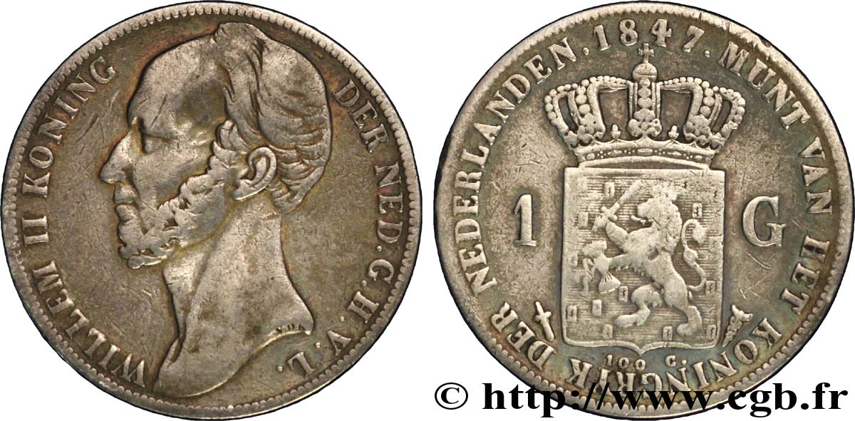 PAYS-BAS 1 Gulden Guillaume II 1847 Utrecht TB 