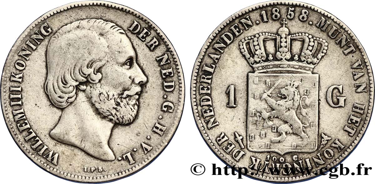 PAYS-BAS 1 Gulden Guillaume III 1858 Utrecht TB+ 