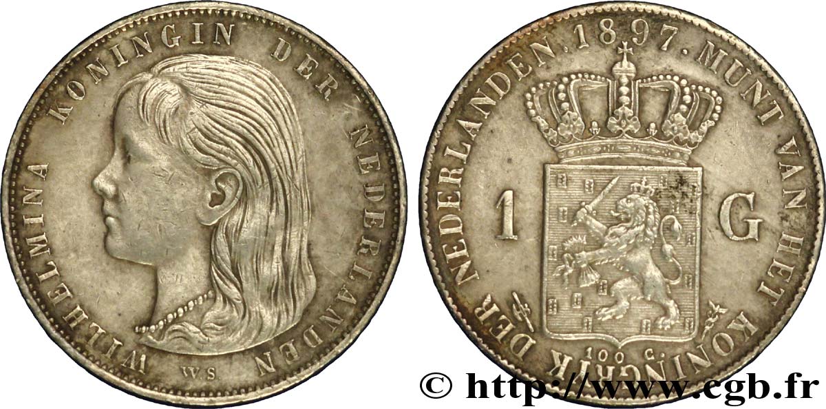 PAYS-BAS 1 Gulden Wilhelmina 1897  TTB 