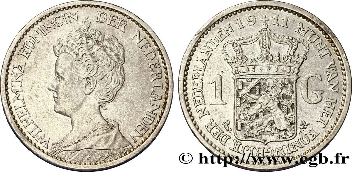 PAYS-BAS 1 Gulden Wilhelmina 1911  TTB+ 